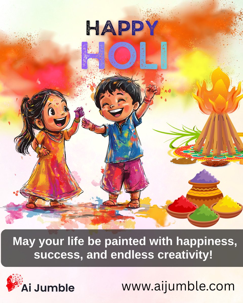 Holi is creativity + courage. 
AI is data + intelligence. 

Both turn ordinary into extraordinary.

Stay curious. Keep experimenting. Upgrade your skills.

Happy Holi from AI Jumble!

Follow for AI tools &amp; future-ready skills.
#AIJumble #Holi2026 #ArtificialIntelligence #LearnAI