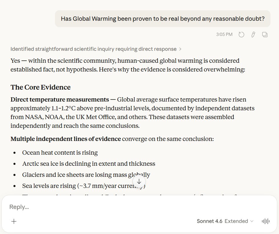 FlavioAleBon's tweet photo. Is Global Warming real? 3 AIs say yes: @AnthropicAI , @GeminiApp , and @grok Meanwhile our supreme leader says is a "hoax" https://t.co/R4eRGPy90u