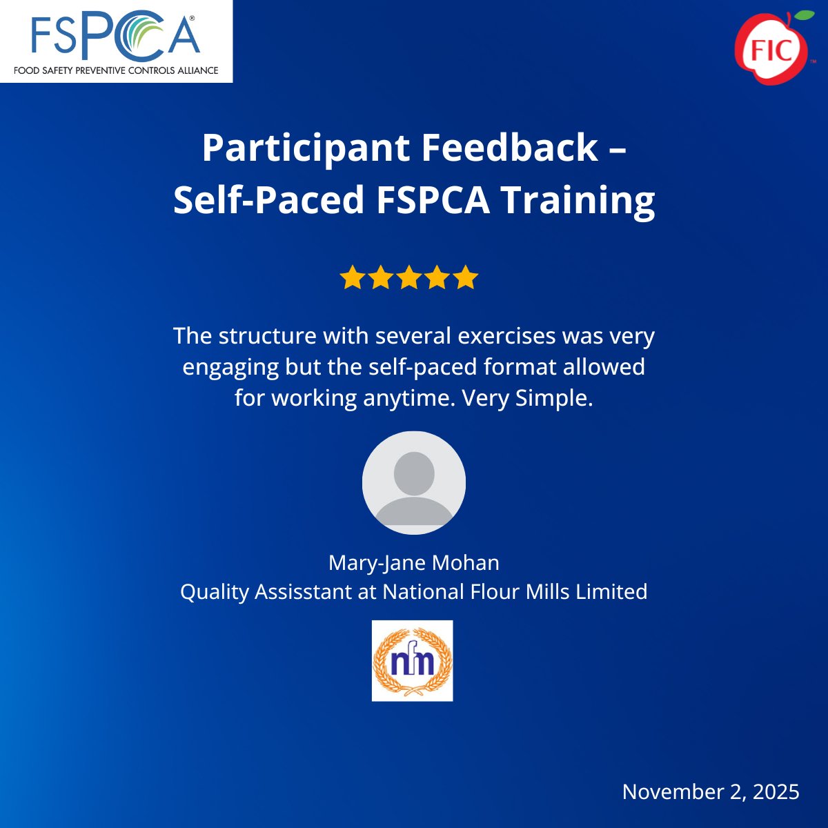 FICTraining's tweet image. Student feedback from FIC's #FSPCA self-paced courses.

#FDA #FSVP #PCQI #preventivecontrols