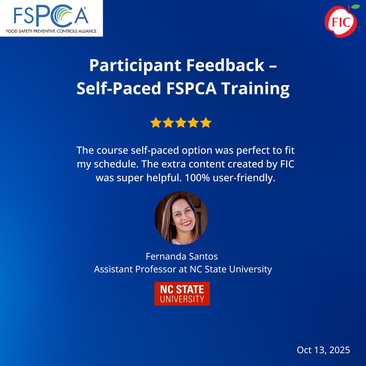 FICTraining's tweet image. Student feedback from FIC's #FSPCA self-paced courses.

#FDA #FSVP #PCQI #preventivecontrols