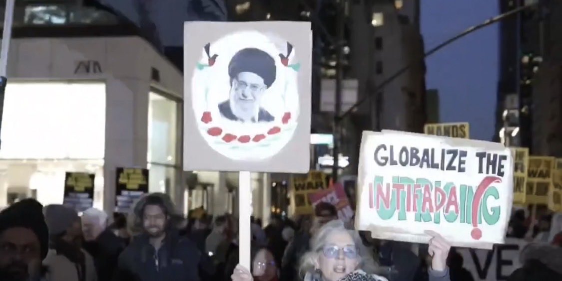 SD73660's tweet photo. BREAKING - Democrats are currently parading through the streets of NYC, holding signs in remembrance of Iran’s supreme leader, Ali Khamenei, while shouting "globalize the intifada" and urging Muslims to stand against the West
#LiberalInsanity https://t.co/AXOryBpS9C https://t.co/GpaL16mLIh