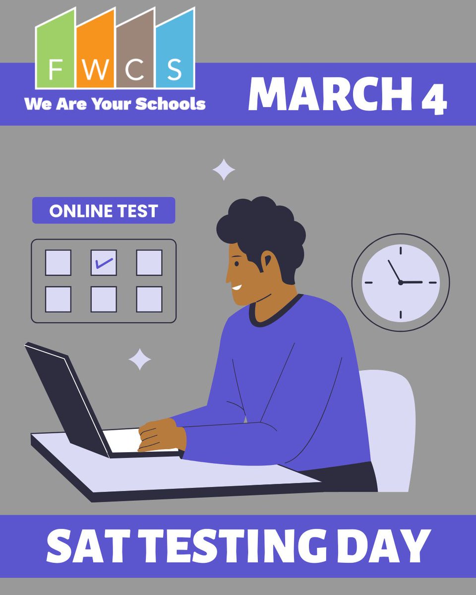 FWCommSchools's tweet photo. REMINDER! Wednesday, March 4 juniors at all of our high schools will be taking the SAT's at their schools. Students in grades 9, 10 and 12 will be eLearning that day and have a virtual field trip. #SATDay #March4 #DontForget https://t.co/WzoCtVUVxo