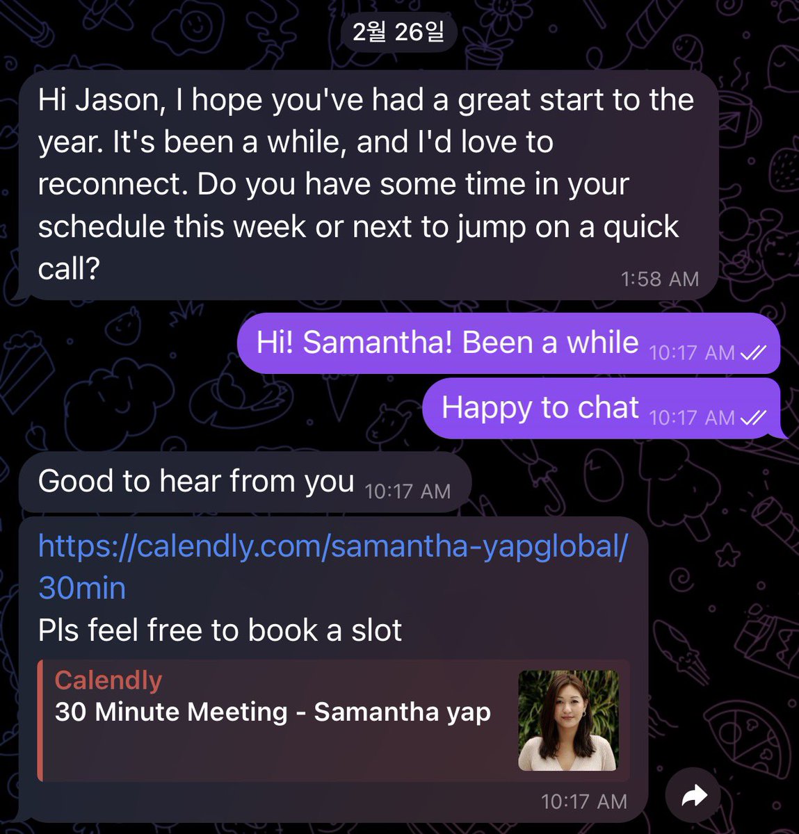jasonyeah0503's tweet photo. @samanthawyap Ohhh, just checked this post before booking a call. It was so weird. https://t.co/GKkPLhkXcn