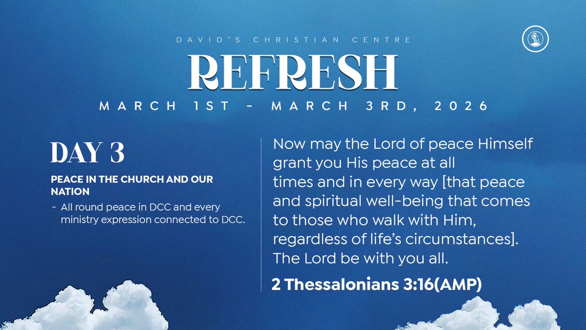 dcclagos's tweet image. It's Day 3 of our Fasting and Prayer.🤲 

Today we are praying for PEACE in the Church and in our Nation.

Swipe to see devotional texts and prayer meeting details.

Join us as we fast and pray

#dccfast
#refresh
#prayersforMarch #davidschristiancentre