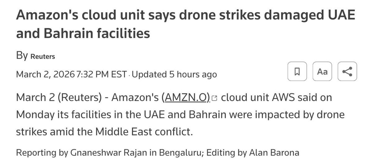 🚨BREAKING: AMAZON SAID AWS DATA CENTERS IN UAE & BAHRAIN - BOMBED