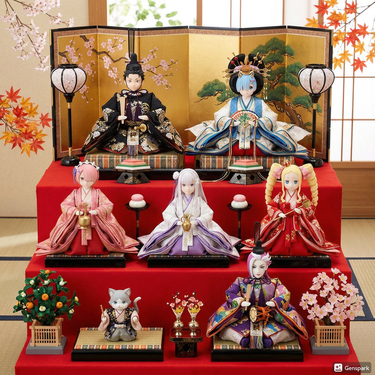 フィギアひな壇🎎 #ひな祭り2026 #桃の節句 🎎🍑🍶🏮 SFW illustration