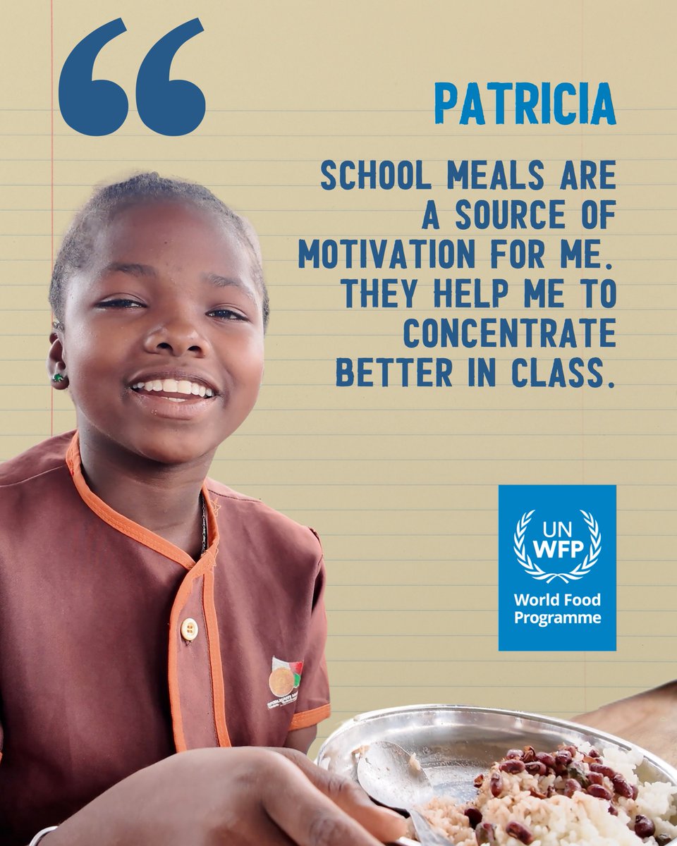 PamMadagascar's tweet photo. Meet Patricia. Every meal she gets at school is more than food—it’s energy, focus, & motivation to learn. A simple plate helps her dream bigger in class & beyond.
Over 400k school children in 🇲🇬 receive hot meals thanks to the government with support of @WFP & partners. #ADSF https://t.co/R22Ngo5wgr