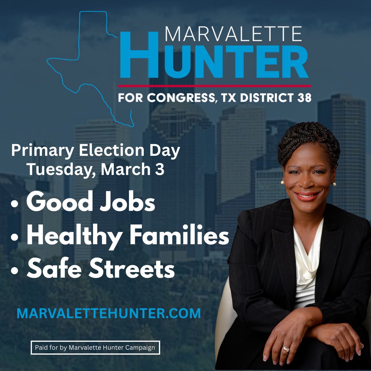 Hunter4Congress's tweet photo. Your LAST CHANCE to vote is Tuesday, March 3! Make a plan to vote for Marvalette Hunter for proven leadership and real results. https://t.co/sWa2gwmpwF