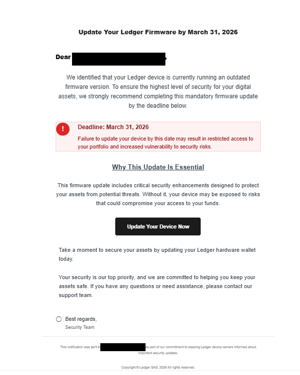 Malwarehunterr's tweet image. 🚨 Phishing Alert: Ledger Firmware Scam 🚨

New campaign targeting Ledger users via firebaseapp/.com

klockowskyrec/.pl

If headers don't match a "clean" human target, it returns {"allowed": false} and 302 redirects to Wikipedia to burn the link for scanners

#InfoSec #Ledger