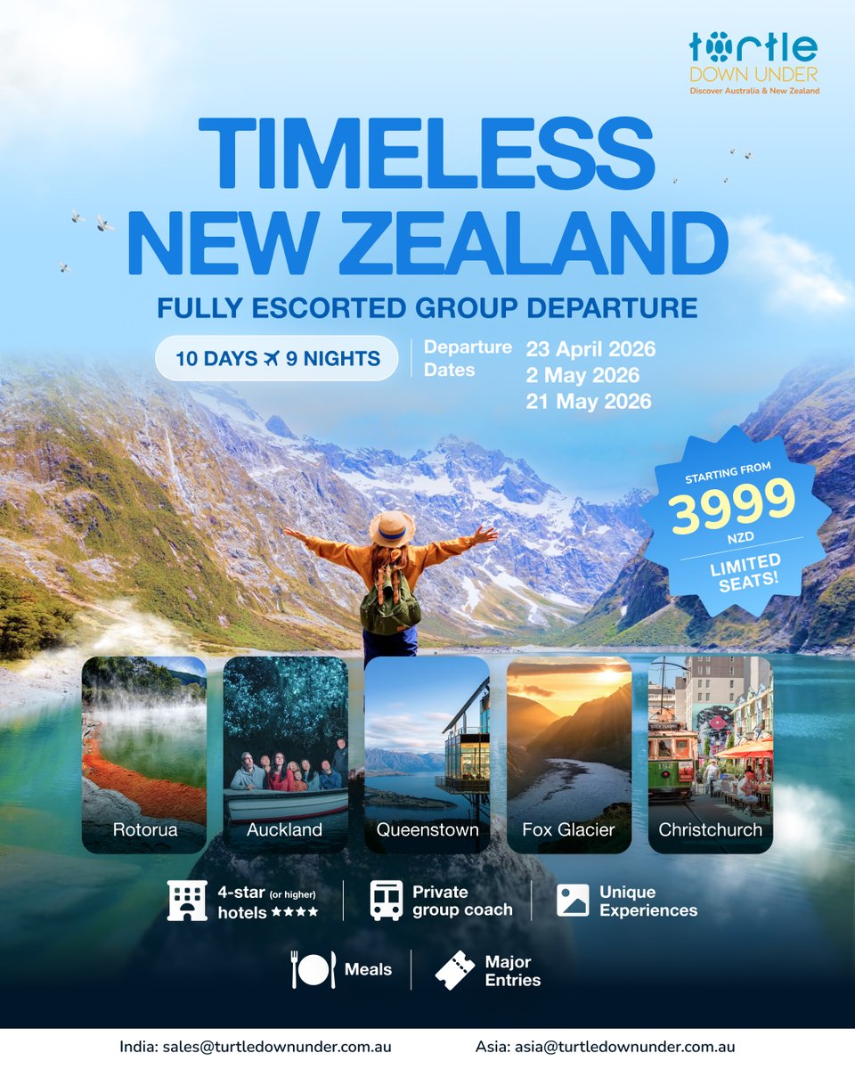 TDU_au's tweet image. New Zealand Group Departure is now open! We have upcoming departures, plus additional dates available. 

If you are planning ahead or looking for alternative timings, feel free to reach out. We are happy to help you find the best option.  

#AskTDU #NZGroupDeparture