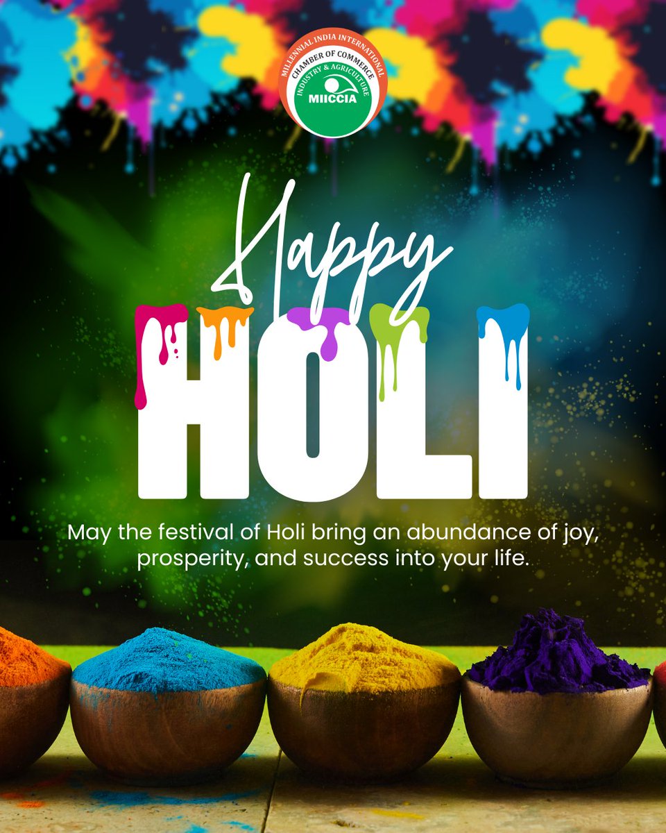 MIICCIA's tweet image. This Holi, let’s celebrate the colours of joy, unity &amp;amp; new beginnings. Wishing you a vibrant and prosperous festival.

#MIICCIA #holi #holispecial #holifestival #holidayweekend #holifestivalofcolours #holiinoffice #corporatelife #funreels #relateable #explore #HappyHoli
