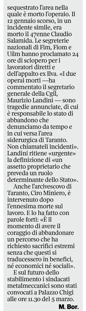 Operaio di 36 anni muore all’Iva, dopo un volo da 10 m di altezza
<a href="/Corriere/">Corriere della Sera</a>