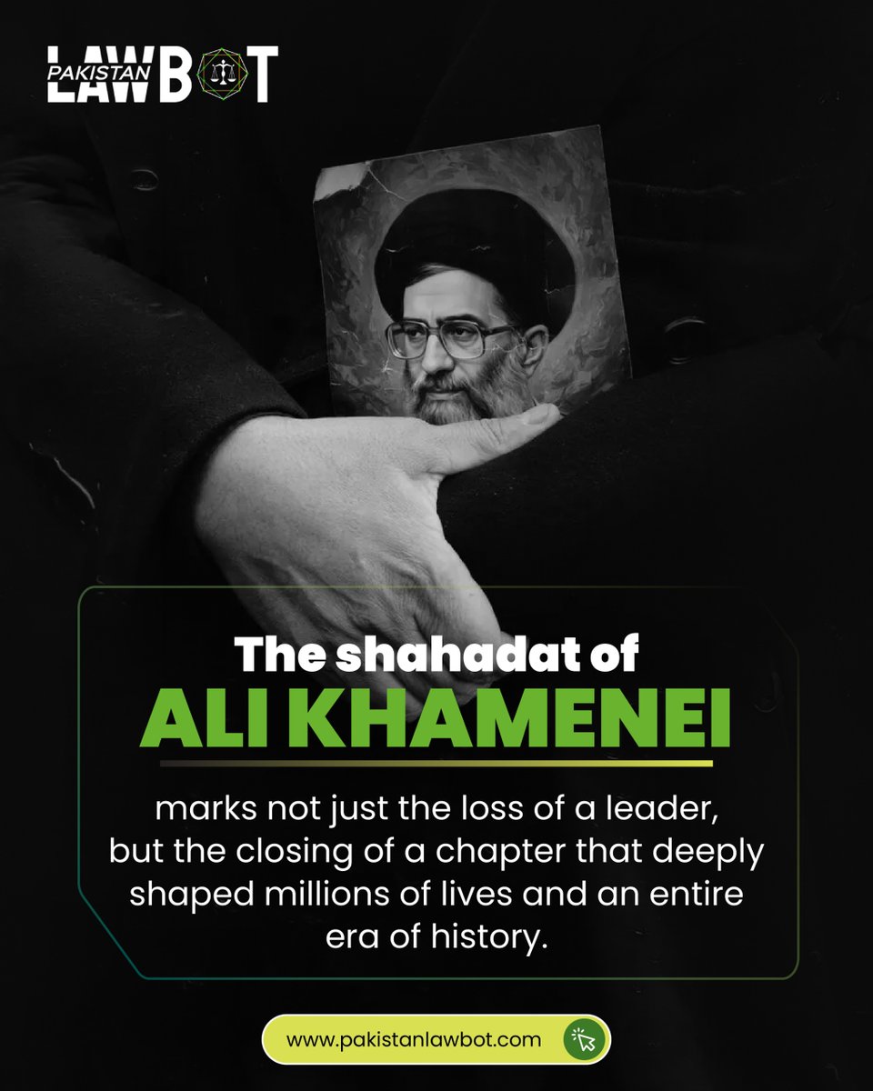 Pakistanlawbot's tweet photo. History remembers leaders who shape eras and influence millions. The legacy of Ali Khamenei reflects a period of profound political, religious, and global impact. 
#ALIKHAMENEI #WorldPolitics #MiddleEastNews #GlobalHistory #LeadershipLegacy https://t.co/VKa29ylOdb