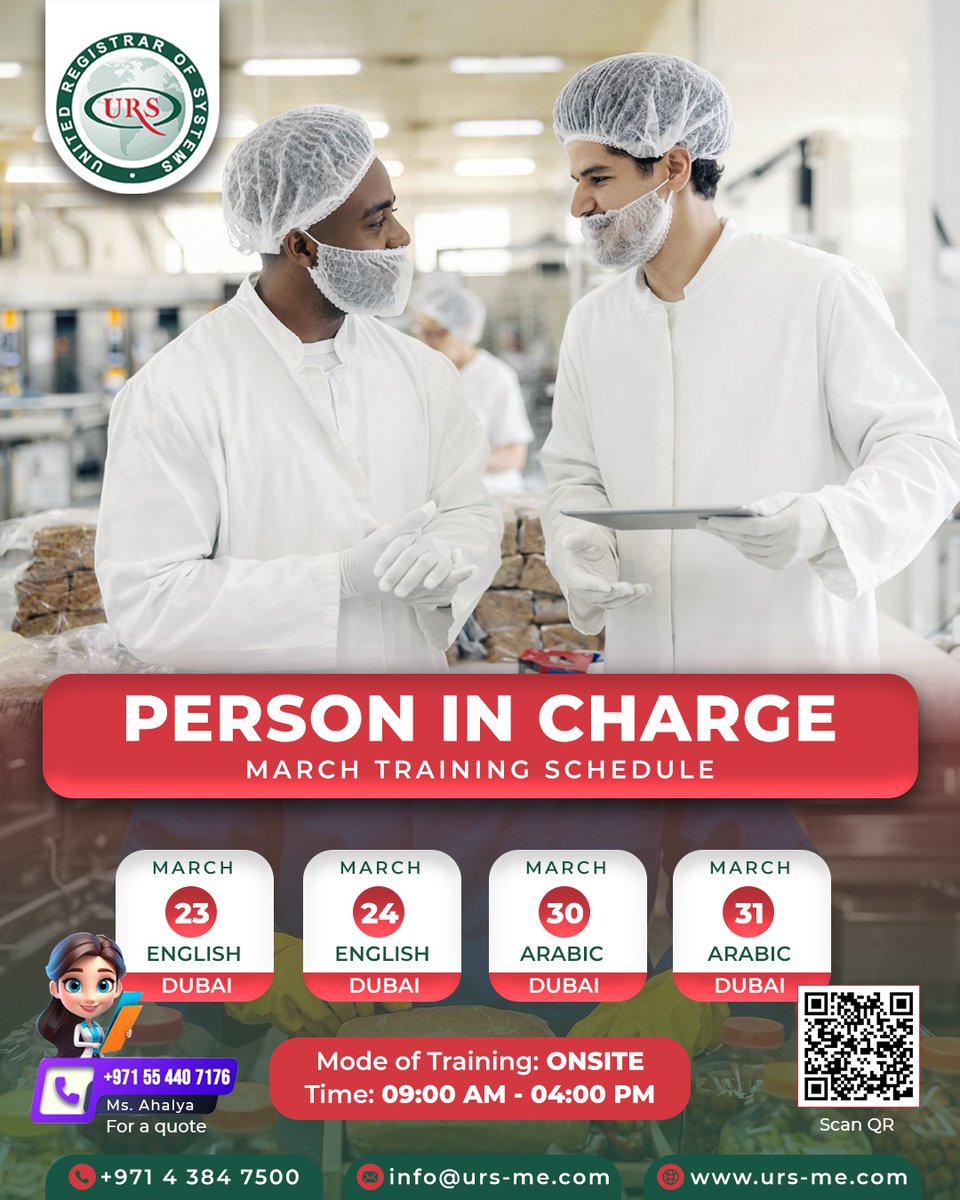 ursmiddleeast's tweet photo. Person In Charge - March Training - Dubai
Take charge of food safety in your workplace with Person in Charge (PIC) training, tailored for supervisors and staff leaders.

#PersonInChargeTraining #FoodSafetyDubai #URSME #FoodSafetyUAE #OnsiteTraining #FoodHandling https://t.co/cvaRlyZduh
