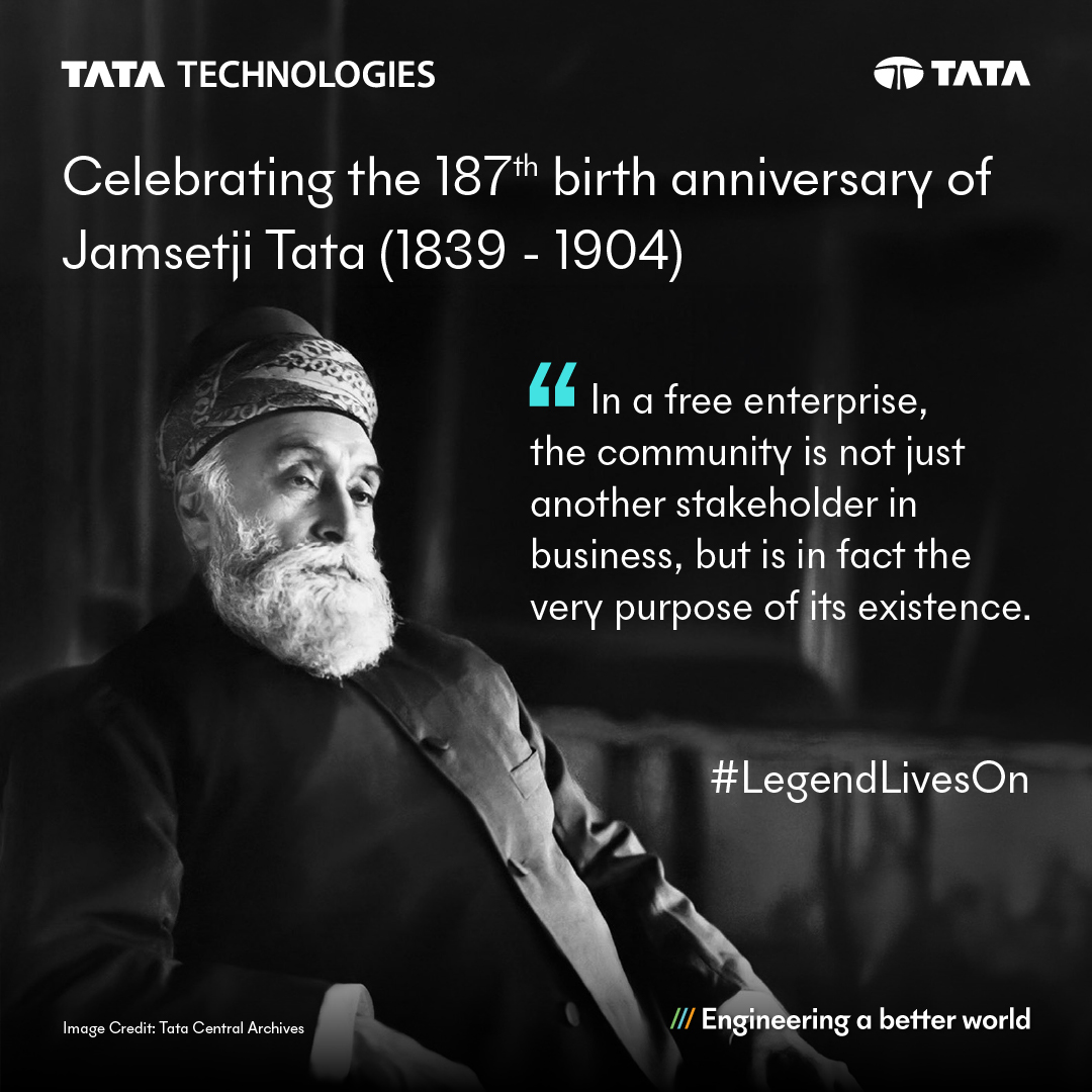 TataTech_News's tweet image. #FoundersDay - Today, we honour Jamsetji Nusserwanji Tata on his 187th Birth Anniversary, whose belief in industry with integrity shaped not just businesses, but a nation’s confidence.
 
At #TataTechnologies, we carry that spirit forward by engineering solutions that make