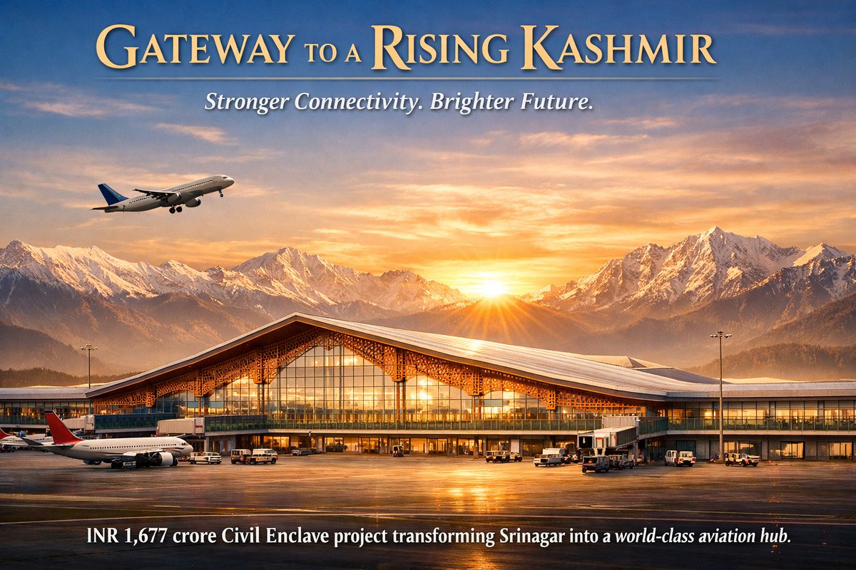 Aarti1608624142's tweet photo. 2,900 peak‑hour passenger handling aur 15 aircraft bays — yeh hai strong aviation backbone ka pramaan. #BadaltaKashmir
#ConnectivityMatters #InfrastructurePush #NewBeginnings #ProgressiveKashmir #Aviation https://t.co/c1dqg0dZtj