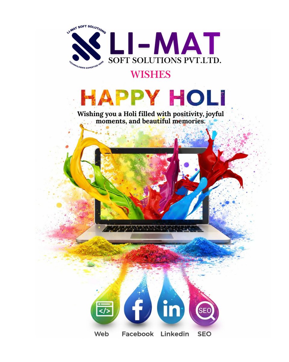 solutions_limat's tweet photo. Add colors to your brand this Holi 🎨🚀
Happy Holi from Li-Mat Soft Solutions ✨
#HappyHoli #DigitalGrowth https://t.co/seZpy98Vsa