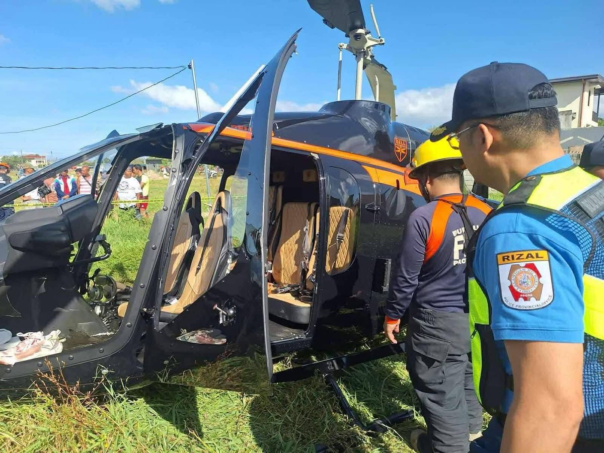 CCTVAsiaPacific's tweet image. Two people were killed while three were injured, including one in critical condition, after a civilian helicopter crashed Tuesday morning in Pililla, Rizal, the #Philippines. Local authorities are conducting an investigation into the cause of the accident. #aircraftaccident

By