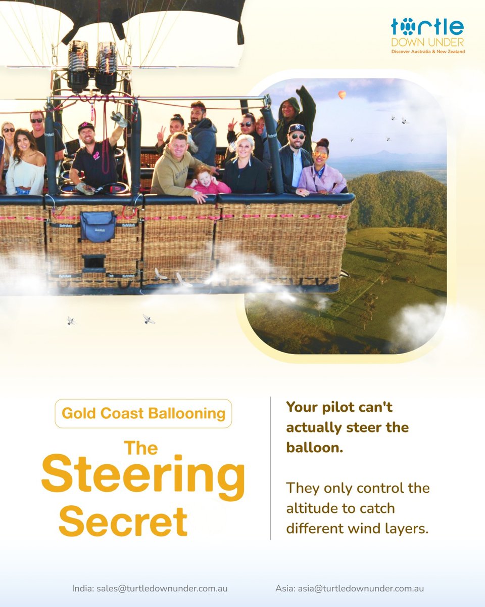 TDU_au's tweet image. There’s no steering wheel up there—pilots simply adjust altitude to find the wind that will take them where they need to go. It’s a beautiful, humbling surrender to nature.

Tag a friend who needs to stop trying to control everything and just float.

#AskTDU #GoldCoast