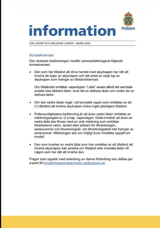 Rikspolischefen Petra Lundh har genomfört en palatskupp och avsatt riksdagen som lagstiftare.

Över en natt gör PM tusentals vapenägare till brottslingar, utan att ha informerat dem om det.
Nedre beslag blir licenspliktiga från 2 mars, efter ny BEDÖMNING från myndighetens sida