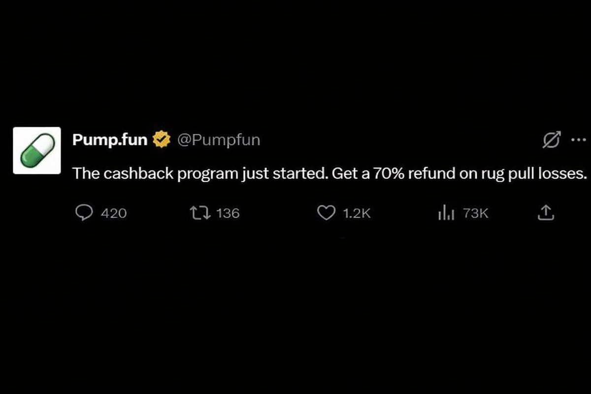 cryptov1bes's tweet photo. 🚨 JUST IN: Pumpfun just launched 70% cashback on rug pull losses!

Check your status: https://t.co/r5t35YSr3B
Finally, after all rugs. https://t.co/T2hQPNZk73