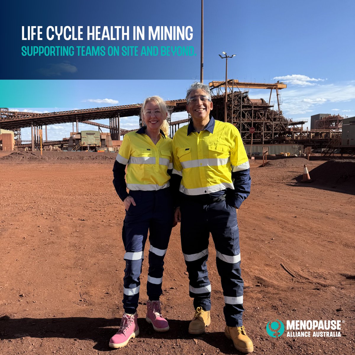 MenopauseAllia2's tweet photo. On-site in the Pilbara with Hancock Iron Ore, opening up important conversations about menopause and life cycle health in the workplace.

#Health https://t.co/FeW8Zryu9D