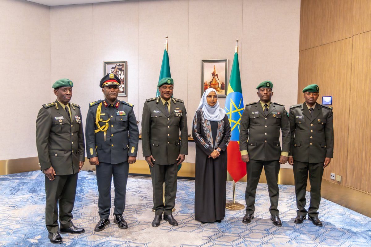 Yesterday, a delegation led by the Defence Spokesperson Brig. Gen. Ronald Rwivanga was received by the Minister of Defence of the Federal Democratic Republic of Ethiopia, Hon. Engineer Aisha Muhammed, on the sidelines of the 130th anniversary celebrations of the Battle of Adwa.