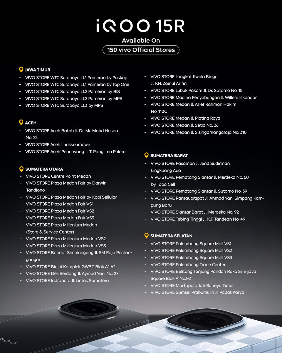 iqoo_id's tweet photo. Yang kemarin cuma bisa pre-order, sekarang sudah bisa pegang langsung 👀

iQOO 15R resmi tersedia offline di vivo Official Store, Erafone Store, Modern Retailers and partners.
Datang, coba dan buktiin sendiri 

#RelentlessPerformance #iQOO15R. https://t.co/MXjShZVHWA