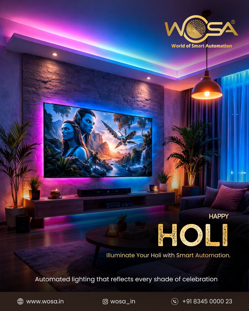 WOSAHQ's tweet photo. ✨ Light Up Your Holi… Smartly!

This Holi, let your home celebrate too. 
With WOSA’s smart lighting, change colors instantly and create the perfect festive vibe with just a tap.
Where tradition meets smart technology.
#WOSA #SmartHome #SmartLighting #Holi #FestivalOfColors https://t.co/L0lifjrVAJ