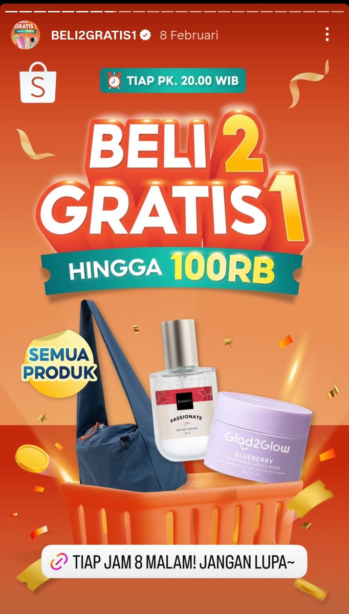 promo shopee ga abis abis aslii, jam 8 malem ini mau berburu promo beli 2 gratis 1 nya ah. #ShopeePromoPuncakHariIni