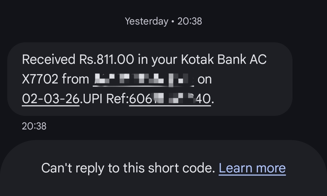 thereforenoname's tweet photo. @KotakCares I was charged ₹29.50 for a declined payment due to insufficient funds. But my account had ₹811 credited at 20:38, and payment for ₹811 at 20:40 was declined. I even received SMS from bank for the credit, why deduct charges? https://t.co/vs0Ij1YQD8