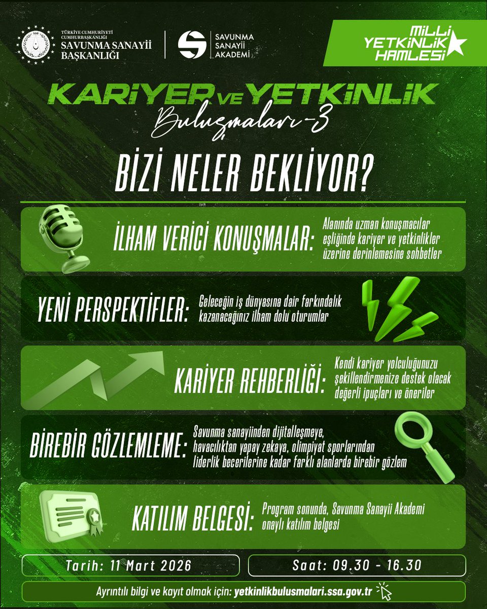 Kariyer ve Yetkinlik Buluşmaları - 3 için geri sayım başladı 🌟    

Bağlantıdan kayıt ol, bu şansı kaçırma 👇🏼
yetkinlikbulusmalari.ssa.gov.tr