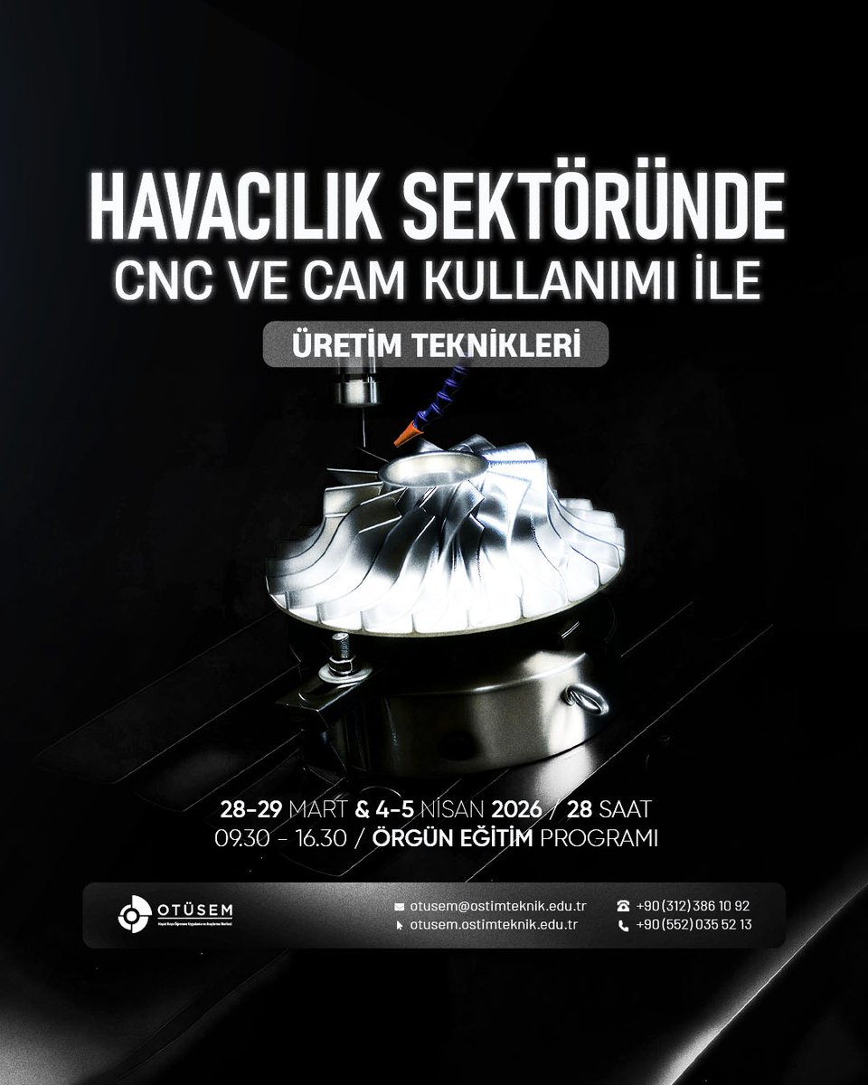 Eğitim Tarihi: 28-29 Mart &amp; 4-5 Mart 2026
Eğitim Süresi: 28 Saat (4 Gün)
Eğitim Zamanı: 09:30-16:30
Eğitim Yeri: OTÜSEM Derslikleri

Bilgi ve Kayıt
otusem.ostimteknik.edu.tr/course/havacil…
0 552 035 52 13