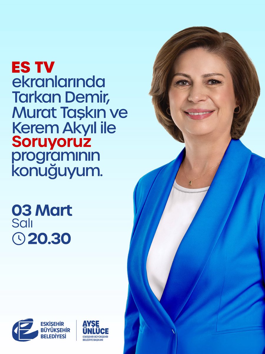 ES TV ekranlarında, değerli gazeteciler Tarkan Demir, Murat Taşkın ve Kerem Akyıl’ın sunduğu Soruyoruz programına konuk oluyorum.

Şehrimize dair gündemdeki konuları konuşacağımız yayına tüm hemşehrilerimizi bekliyorum.

📅 3 Mart Salı
🕣 20.30