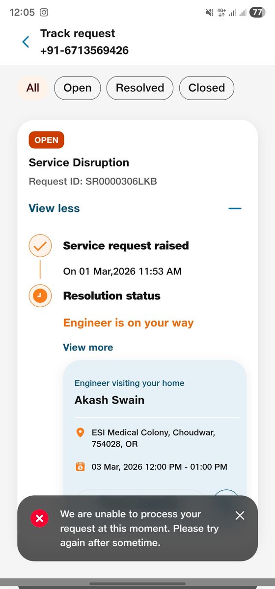 bikashKMB's tweet photo. What an worst service by @JioCare  @reliancejio  they just gives the service of fiber connection but when the issue came no engineer comes at the time they only do rescheduling and they also dont give contact number of the engineer also poor service dont use it disconnect it . https://t.co/H4AMr9ivdc