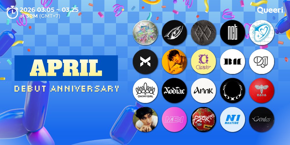 COMING SOON‼️

💫 April Debut Anniversary  🎂
🗓️ 3/5 - 3/25 at 3 PM (GMT+7)

#Queeri #Queeri_Vote