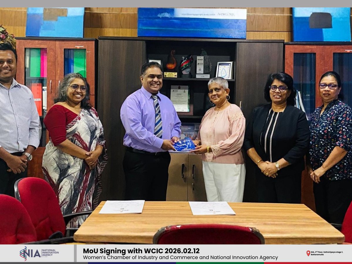 NationalInnova2's tweet photo. The National Innovation Agency of Sri Lanka (NIA) is proud to announce the signing of a Memorandum of Understanding with the Women's Chamber of Industry and Commerce (WCIC) on 12th February 2026 at NIA premises.

#WomenInInnovation #InnovationEcosystem #NIA #WCIC #EmpowerWomen https://t.co/Z5tTDUIV7x