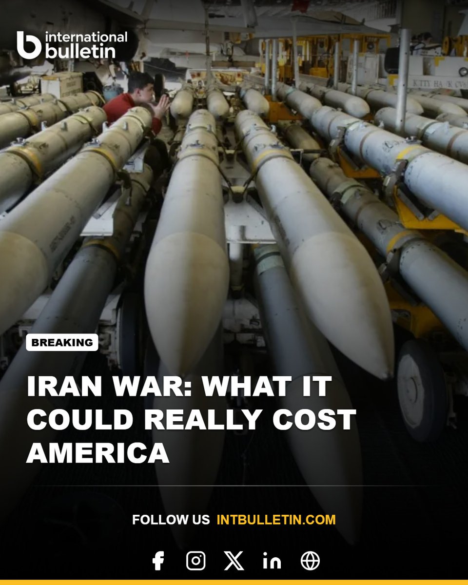 intbulletin's tweet photo. Iran War: What Could It Cost America?

The US has launched a major military operation inside Iran, increasing tensions across the Middle East. Billions of dollars are already being spent but experts say the bigger concern could be weapons supply and long-term global impact. https://t.co/FDtFe8C6bD