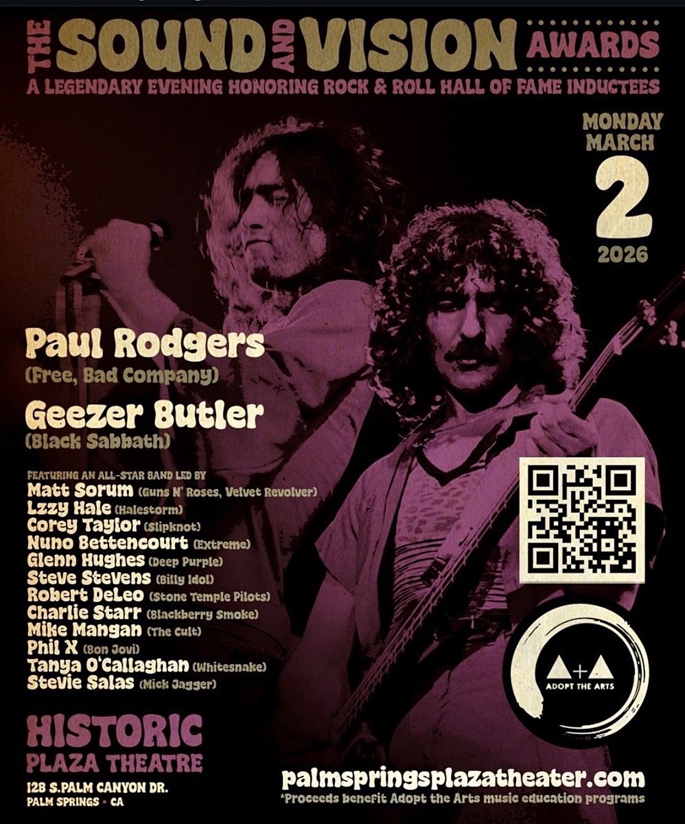 GH_Tourography's tweet photo. #OnThisDay in 2026, Glenn Hughes @glenn_hughes played LIVE @adoptthearts Sound & Vision Awards, honoring @_paulrodgers and @geezerbutler @ Plaza Theatre in Palm Springs, California, #USA ๐บ๐ธ #AdoptTheArts #SoundAndVisionAwards #GlennHughes #PaulRogers #GeezerButler https://t.co/S18sLPzTi0