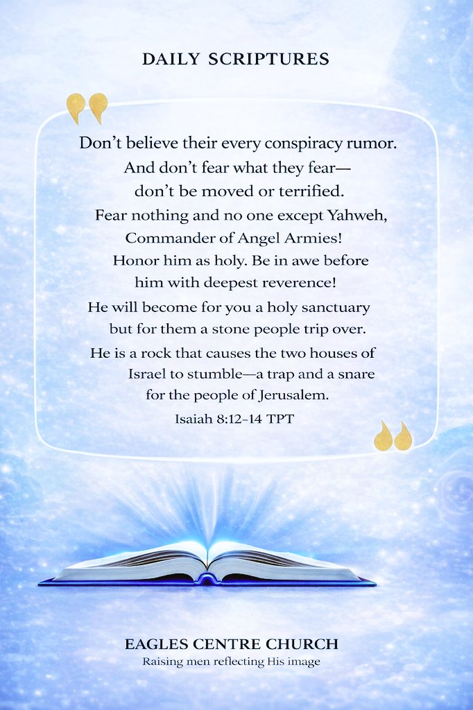 Eaglesccug's tweet photo. Don’t fear what they fear.
Don’t be moved by every rumor.
Honor God alone.
#DailyScriptures #FaithOverFear https://t.co/6s85Y2fV9R