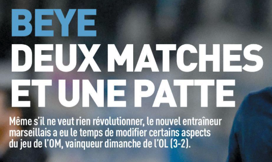 Encore une double page dès le début des sujets foot pour parler des miracles de Beye. Et on reproche aux marseillais de s'enflammer... Les médias donnent essence et briquets aux pyromanes qu'ils dénoncent mdr