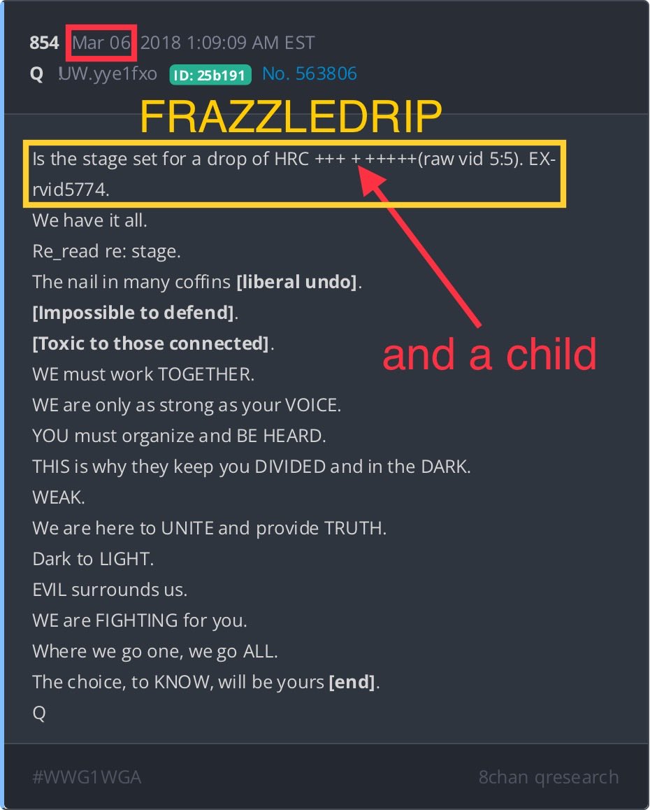 💥Anons on the Chans from back in the day will know💥

+++ + +++++     =     and a child

This is the FRAZZLEDRIP tape Killary was quizzed on yesterday.

Note - we are so close to an 8-year delta.

The choice, to KNOW, will be yours [end]❗️