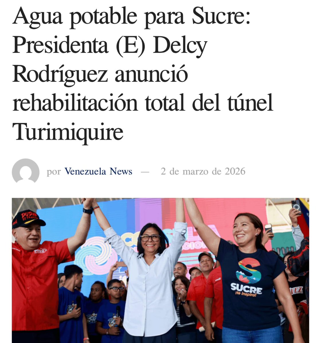 Isnel_carias's tweet photo. Agua potable para Sucre: Presidenta (E) Delcy Rodríguez anunció rehabilitación total del túnel Turimiquire

https://t.co/sDspryWvUs https://t.co/OQM3eAvCkW