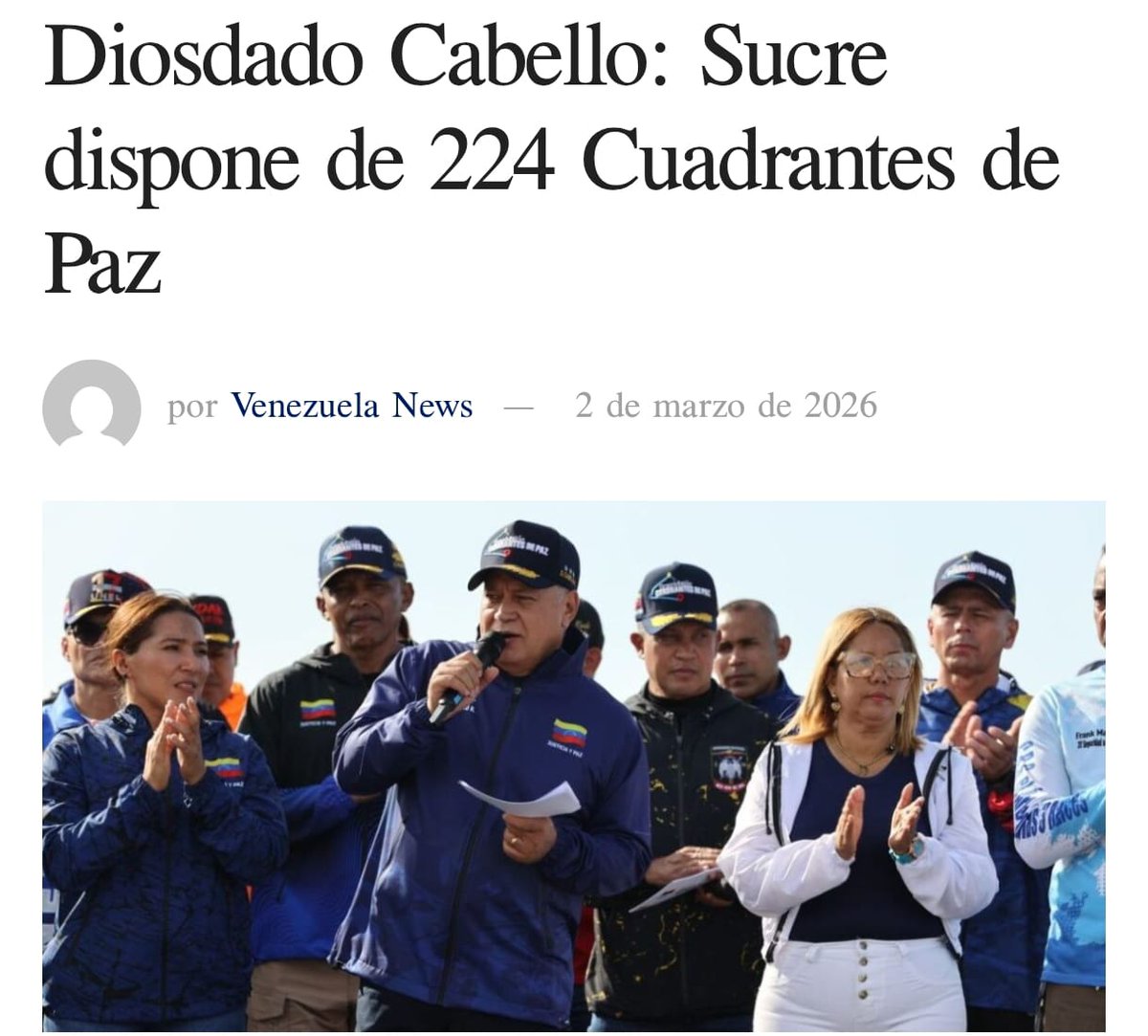 Isnel_carias's tweet photo. Diosdado Cabello: Sucre dispone de 224 Cuadrantes de Paz

https://t.co/8WwDyI8xoL https://t.co/eN8vPTqI8x