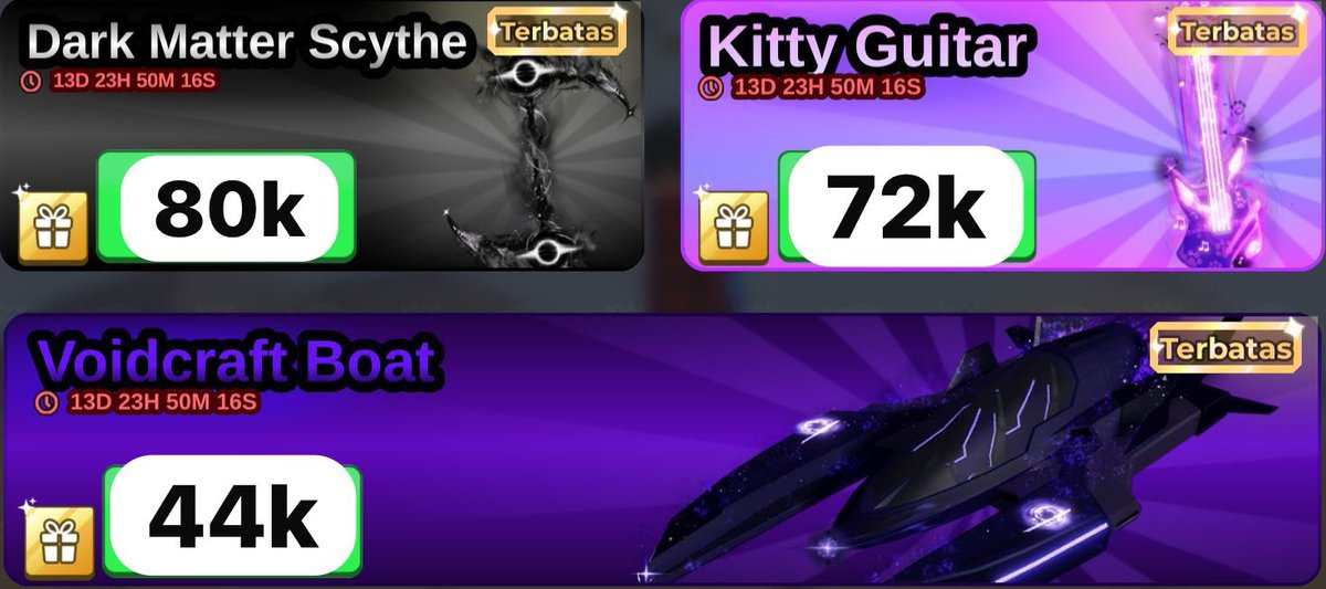 summercakee1's tweet photo. wts skin rod

- dark matter scythe 80k
- kitty guitar 72k
- voidcraft boat 44k
- r80 all map

🛒 join group https://t.co/C2HtbyE2y9 https://t.co/MkpGg6eEZv