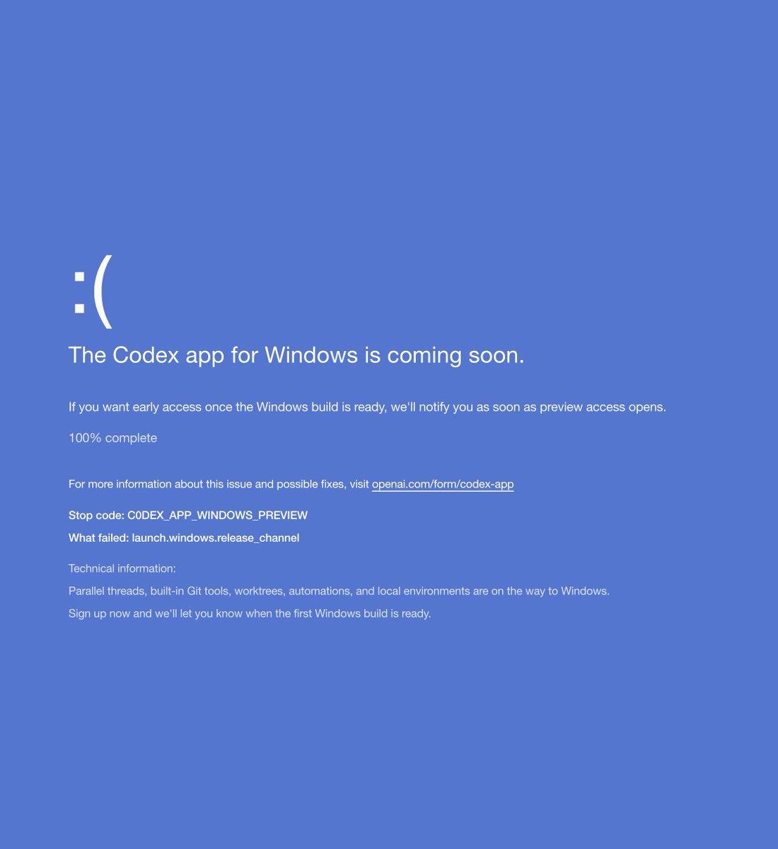 BSOD-style Windows screen
