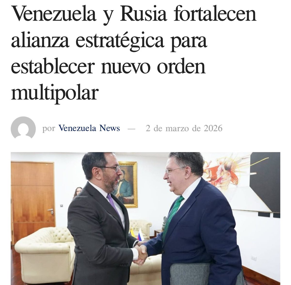 Isnel_carias's tweet photo. Venezuela y Rusia fortalecen alianza estratégica para establecer nuevo orden multipolar

https://t.co/nyjHe1MbVc https://t.co/PkwGnorygd