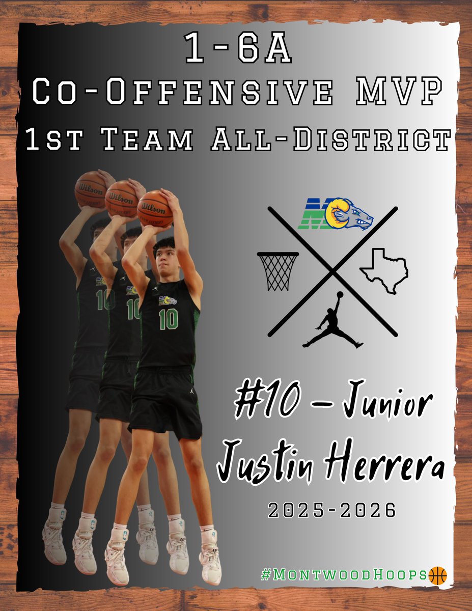 MontwoodHoops's tweet photo. Congratulations to Junior - Guard, Justin Herrera, on his 1-6A All-District Honors ! #MontwoodHoops🏀 #KTCT🟢 https://t.co/nsHTzaEukE