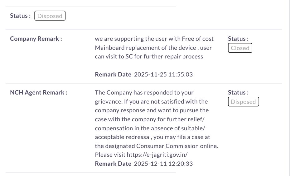 Prasadpk050's tweet photo. @OnePlus_IN @OnePlus_Support
​On Nov 25, you officially committed to a “Free of cost Mainboard replacement” for my 8T on the Govt Grievance portal (Grievance #8002014)
​Now, you’ve backtracked to a 40% discount claiming "no assurance" was given.@jagograhakjago @consumercourtin https://t.co/CR9qfKqK8z